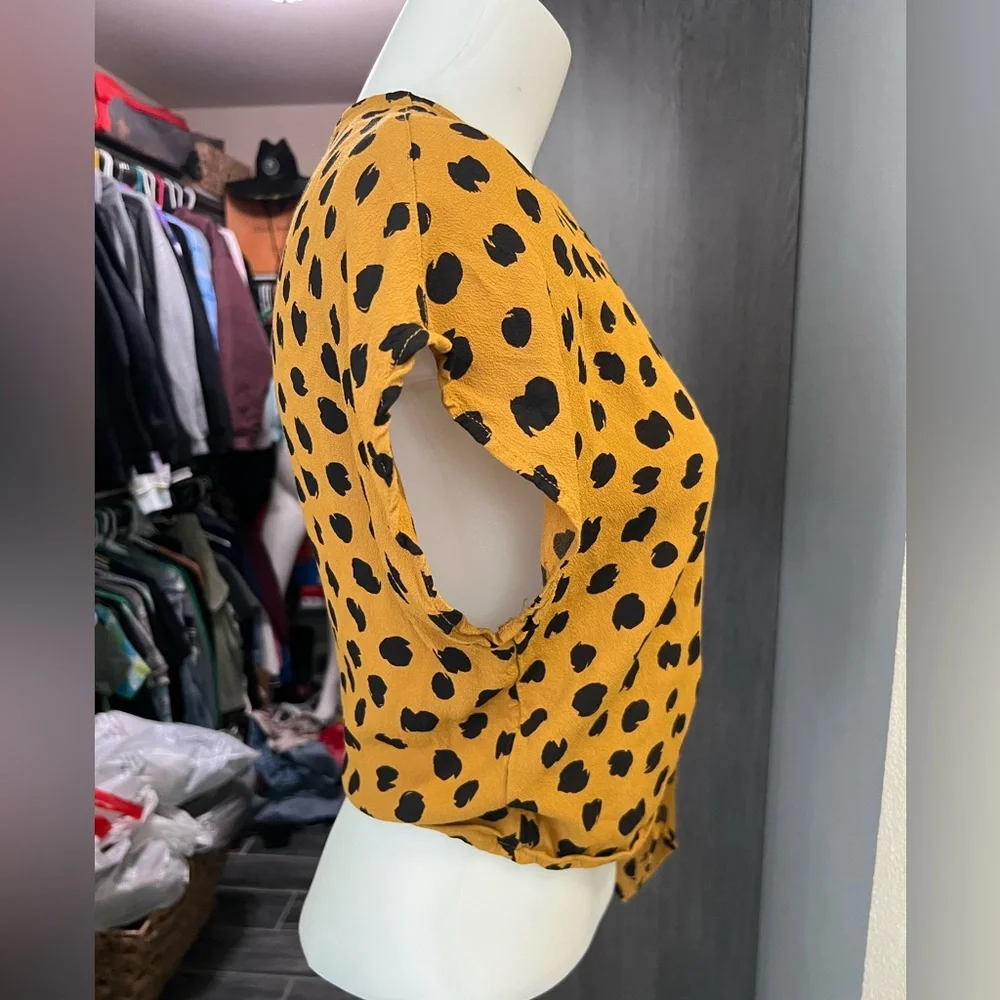 Madewell Orange and Black Polka Dot Tie Top - Picture 3 of 6